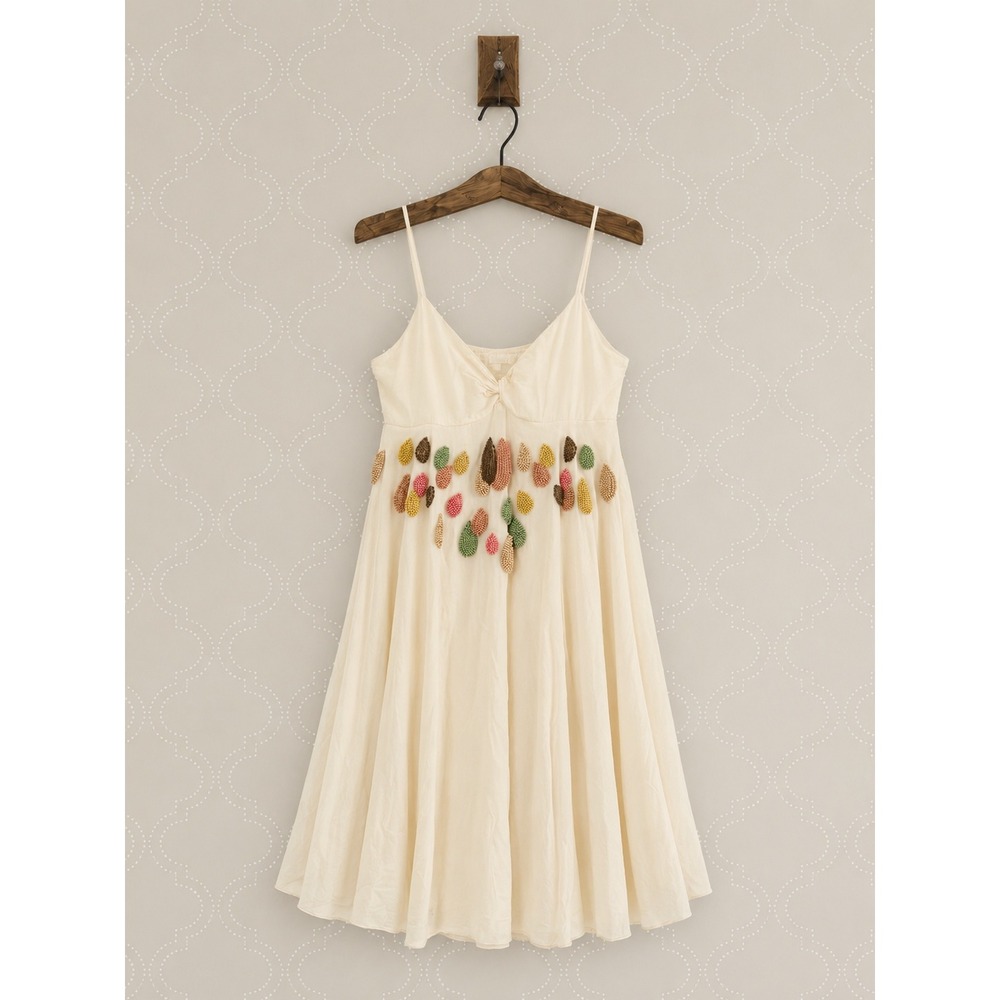 Aryeh Cotton Midi Dress Beaded Embellished Cream Small‎